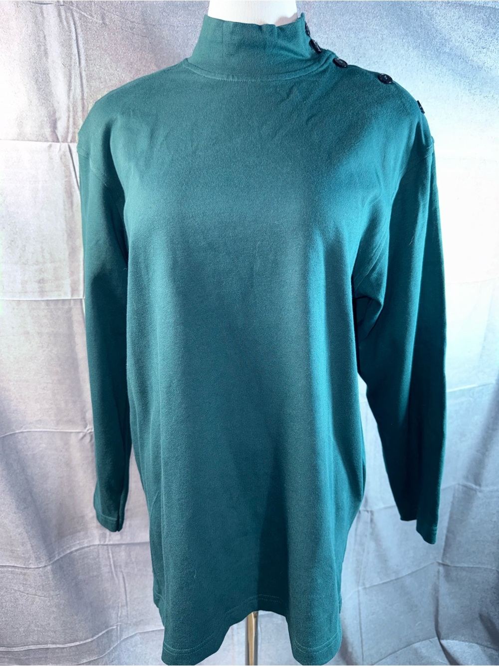 2184-Vintage Bechamel Teal Turtleneck Sweater with Shoulder Buttons